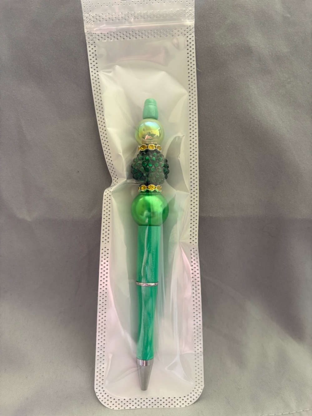 Green Decorative Beaded Ballpoint Pen - Unbranded